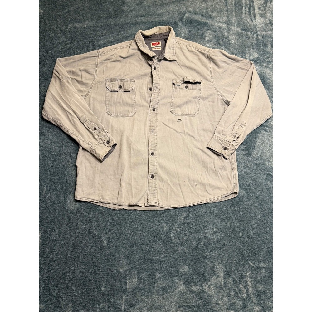 Wrangler Mens Gray Long Sleeve Button-Up Shirt Size XL Cotton Spandex Solid